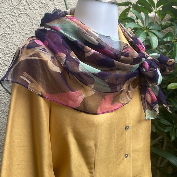 Multicolored Vintage Floral Chiffon Large Scarf